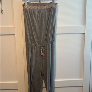 Soluna Gray Strapless Jumpsuit with Pink Accents, never worn, size large